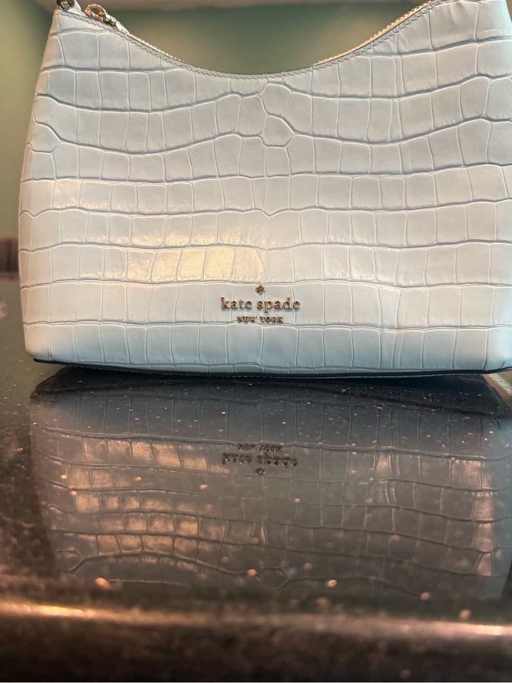 kate spade Light Blue Croc-Embossed Crossbody Bag with Gold Hardware - Picture 2 of 10